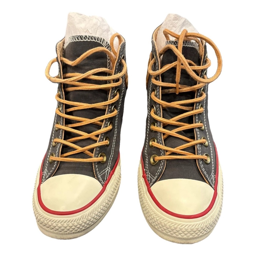 High-Top Sneakers with Red and Tan Accents